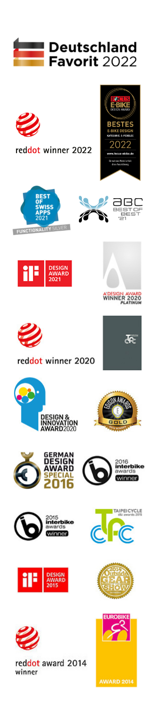 Internationale Awards Stromer has won. A few of them: Design Award 2021, reddot winner 2020, abc award.