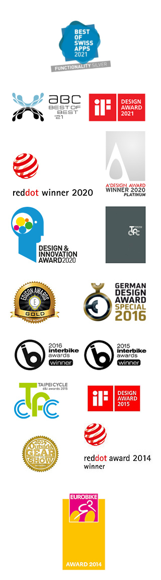 Internationale Awards, die Stromer gewonnen hat. Einige davon sind: Design Award 2021, reddot winner 2020, abc award.