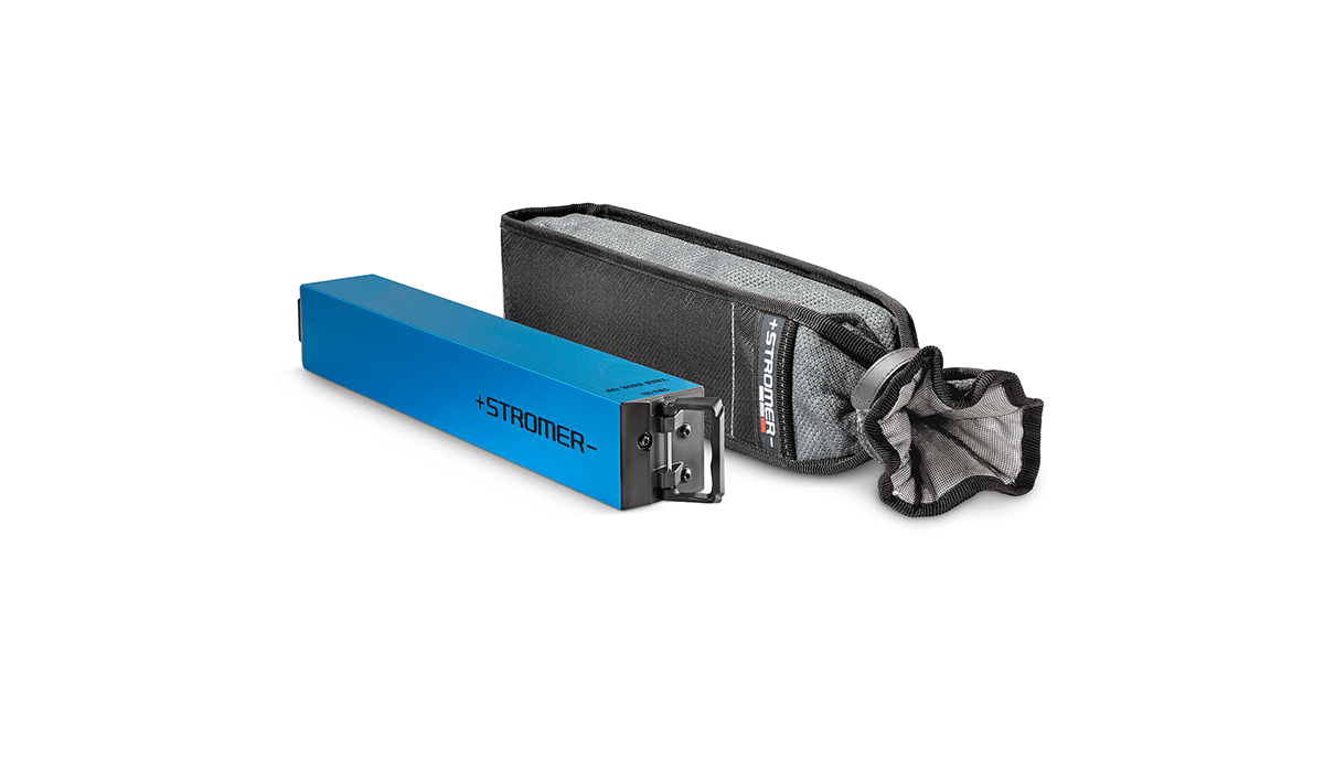 The Stromer battery bag is made of non-flammable materials and fits all Stromer batteries.