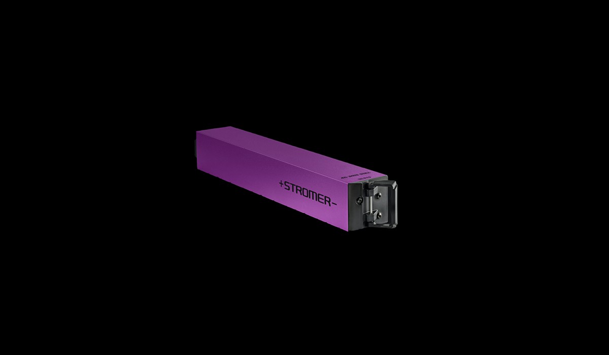Batterie du ST2 Launch Edition : batterie violette BQ618 pour vélos électriques, offrant une autonomie jusqu'à 120 km.