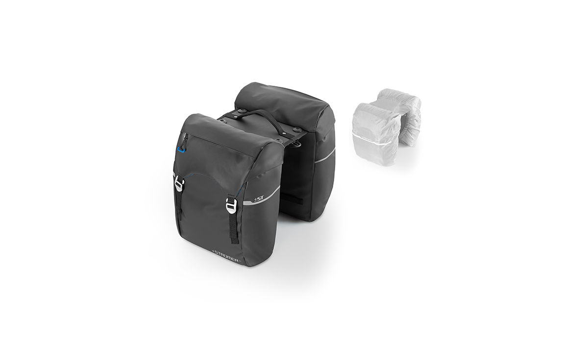 Stromer Amsterdam Double Bag e-bike carrier bag in black with 30 liter capacity.